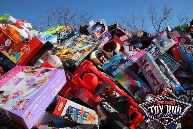 Donated toys and coats waiting to be sorted